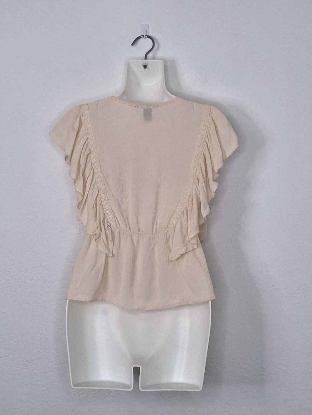 Peasant Babydoll Top Sz S Ruffle Boho Cottagecore Coquette Neutral Festival - Picture 7 of 13